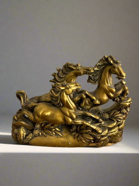 Brass Chinese Running 3 Horse Horses Animal bronze SCULPTURE -15 CM