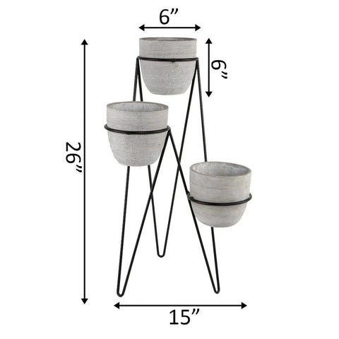 26" Tall 3-TIER Lava Cement Pots - nikal + dust