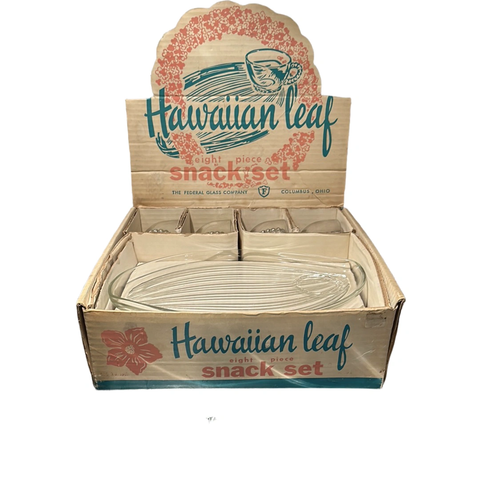Vintage - Federal Glass - Hawaiian Leaf Snack Set - Original Box