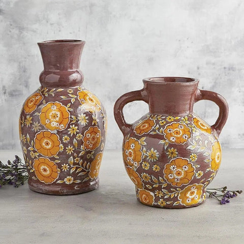 70s Style Floral Embossed Vase-Vases-nikal + dust