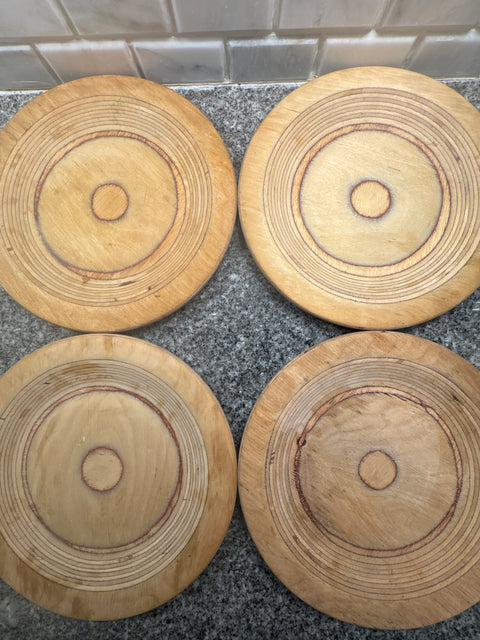MCM Signed Design Saarinen Keuruu Finland Turned Birch Plywood 12”D Plate Set (set of 4)