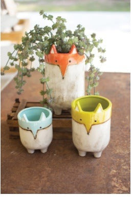 Ceramic Fox Planters - Set Of 3 Planters