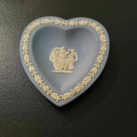 Vintage 1969 Wedgwood Blue Jasperware White Cameo Heart Dish Made In England