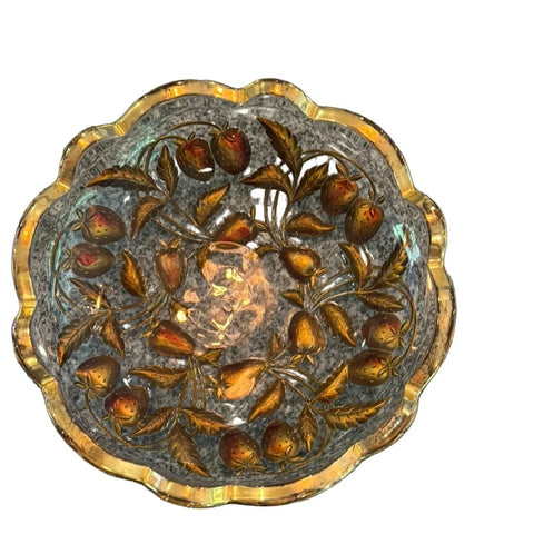 Antique Strawberry Bowl Pressed Goofus Glass