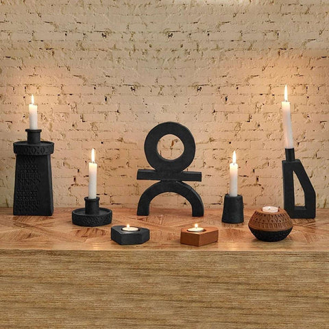 Black Puck Candleholder-Candle Holders-nikal + dust