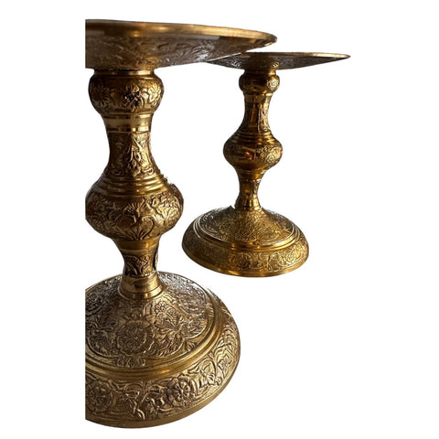 Brass Rose Etched Candle Holders set of 2 Candle Holders