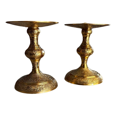 Brass Rose Etched Candle Holders set of 2 Candle Holders