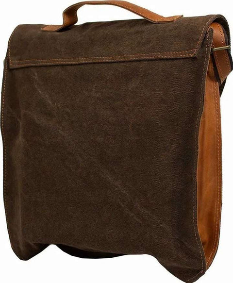 Brown Canvas Crossbody Laptop Bag-Messenger Bags-nikal + dust