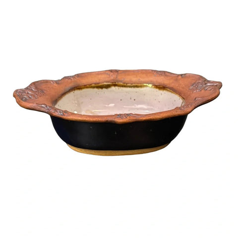 Chappelle Pottery Mountain Design Bowl Drip Glaze Ornate Handles Signed 11"