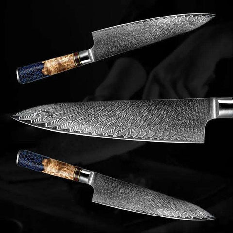 Damascus Chef Knife | Olive Wood Burl Handle-Chef Knives-nikal + dust