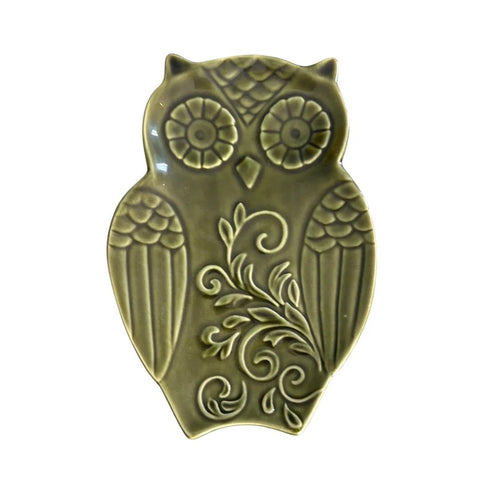 Embossed Owl Ceramic Tray Decorative Accents