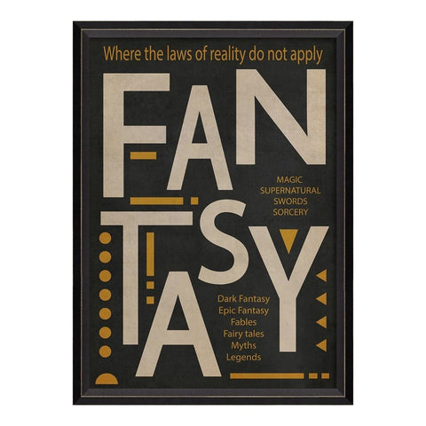Fantasy Poster White on Black - Framed Under Glass