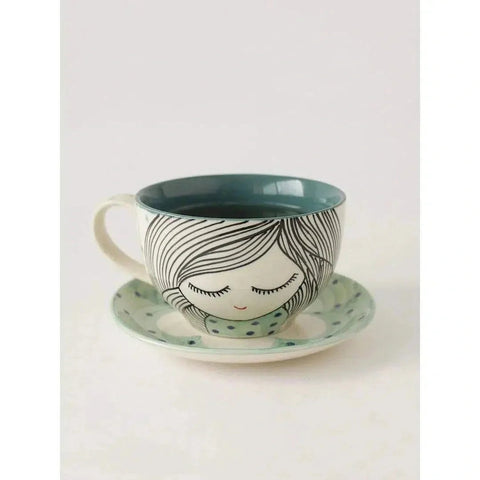 His & Her Handpainted Cup & Saucer Set - Set of 2-Coffee Mugs-nikal + dust