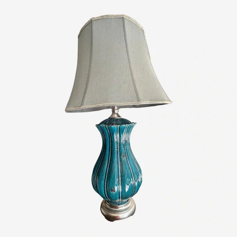 Pewsey Oversized Ceramic Table Lamp In Distressed Dark Teal Table Lamps