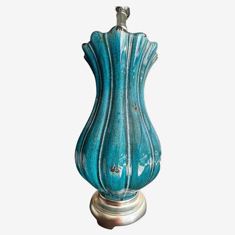 Pewsey Oversized Ceramic Table Lamp In Distressed Dark Teal Table Lamps