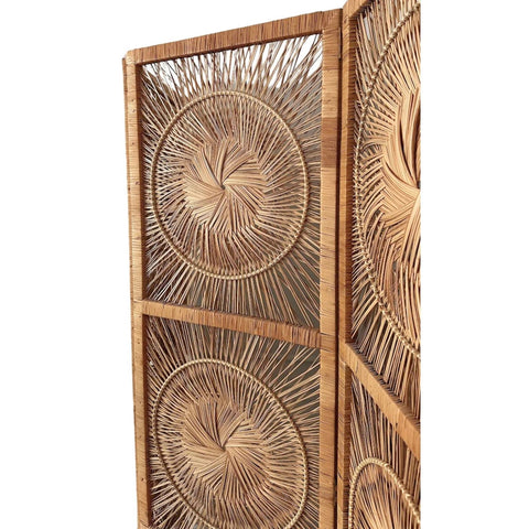 Vintage Rattan Sunburst 3 Panel Room Divider Screen