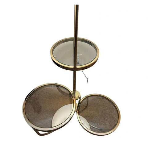 Mid Century Modern Plant Stand Floor Lamp in Gold Chrome