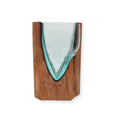 Molten Glass V-Shaped Art Vase On Wood-Vases-nikal + dust