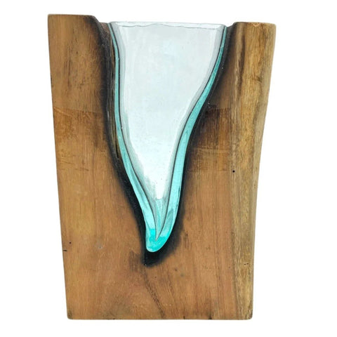 Molten Glass V-Shaped Art Vase On Wood-Vases-nikal + dust