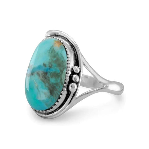 Oval Reconstituted Turquoise Floral Design Ring-Rings-nikal + dust