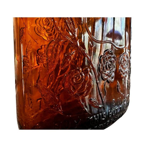 Prohibition Era Four Roses Amber Embossed Glass Whiskey Bottle Flasks