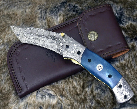 Prudence Damascus Steel Folding Knife-Pocket Knives-nikal + dust