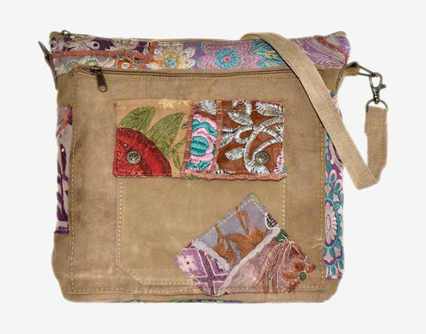 Recycled Military Tent Crossbody with Vintage Fabric Trim-Crossbody Bags-nikal + dust