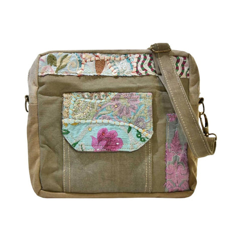Recycled Military Tent w/Vintage Fabric Crossbody Crossbody Bags