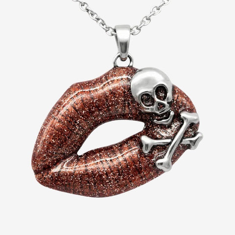 Red Lips Skull Necklace - Toxic Love-Necklaces-nikal + dust