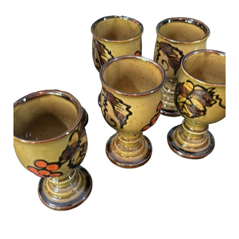 Set of 5-Goblet Wine Water Mid Century Modern Handcrafted Otagiri Grape Vine JAPAN
