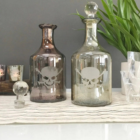 Skull & Bones Glass Decanter Bottles with Crystal Top, Set of 2-Decanters-nikal + dust