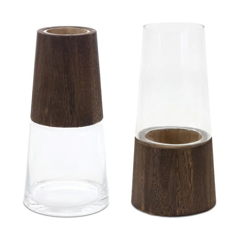 Tapered Glass Vase with Wood Accent-nikal + dust