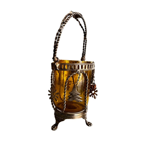 Vintage Antique Pickle Castor Amber Glass Jar Candle Holders