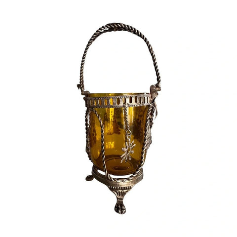 Vintage Antique Pickle Castor Amber Glass Jar Candle Holders