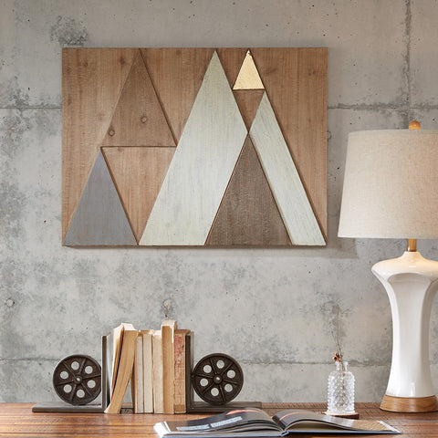 Triangle Wooden Wall Decor with Gold Accent Wall Hanging