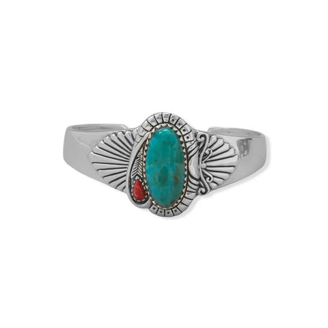 Turquoise and Sponge Coral Fan Design Cuff Bracelet-Bracelets-nikal + dust