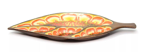 Vintage 1963 Treasure Craft 4 Sections Ceramic Divided Leaf Serving Plate Tray