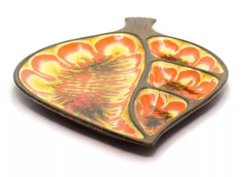 Vintage 1963 Treasure Craft 4 Sections Ceramic Divided Leaf Serving Plate Tray