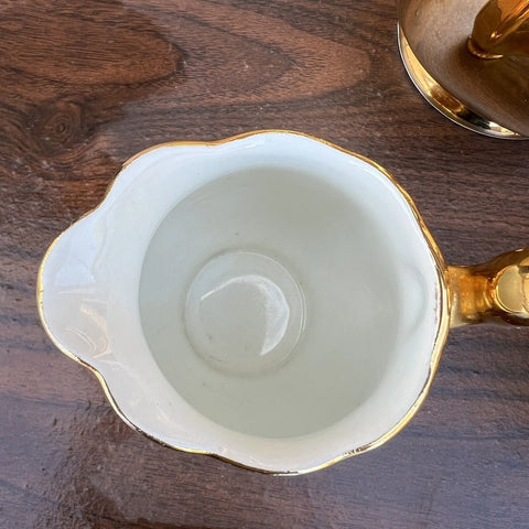 Vintage Hall 22 Carat Gold Golden Glo Pottery Tea Pot Cup Creamer Set (3 piece set)