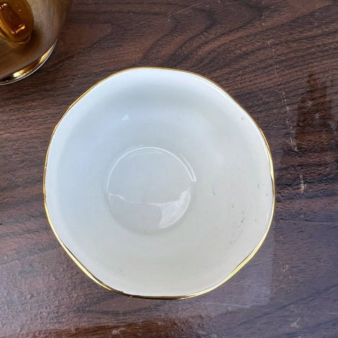 Vintage Hall 22 Carat Gold Golden Glo Pottery Tea Pot Cup Creamer Set (3 piece set)