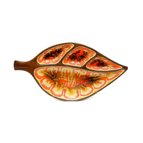 Vintage 1963 Treasure Craft 4 Sections Ceramic Divided Leaf Serving Plate Tray