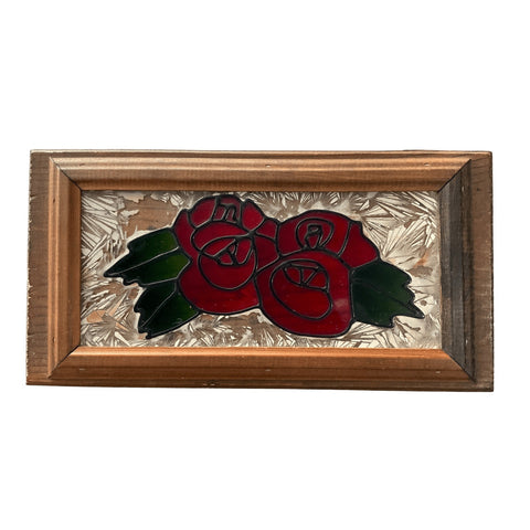 Vintage Wood Jewelry Box with Rose Glass Inlay Jewelry box