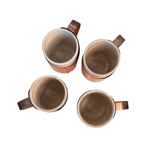 Vintage ceramic & copper coffee mug holder set of 4 Mugs