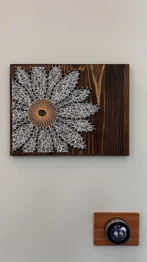 White Daisy stringed on Wood by Lawrence Ross