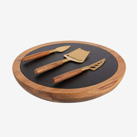 Acacia and Slate Serving Board with Cheese Tools - nikal + dust