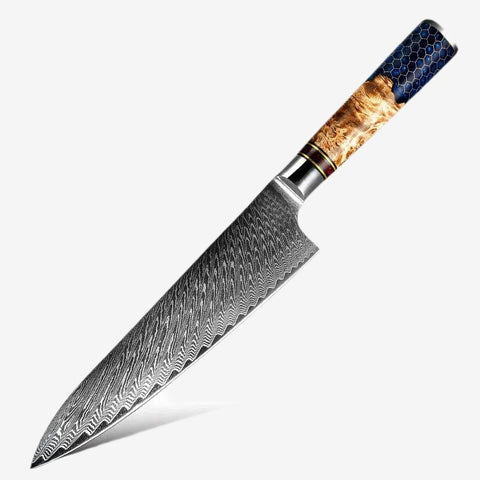 Damascus Chef Knife | Olive Wood Burl Handle-Chef Knives-nikal + dust