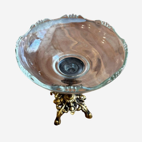 Vintage Glass Crystal Brass Compote Bowl Wall Hanging