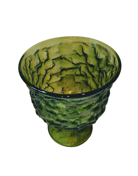 Vintage EO Brody Co. Cleveland USA Green Crinkle Textured Glass Pedestal Vase 6 1/4" (SET of 2)