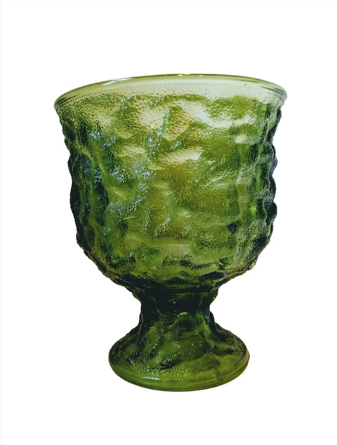 Vintage EO Brody Co. Cleveland USA Green Crinkle Textured Glass Pedestal Vase 6 1/4" (SET of 2)