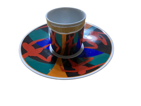 Vintage Pylones Paris Narcisse France Mirror Demitasse Espresso Cup & Saucer Set (Set of 2)